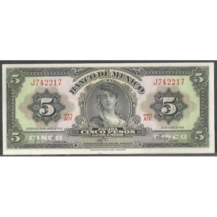 Mexico, 5 Pesos 24 Abr 1963 Serie AIV P60h