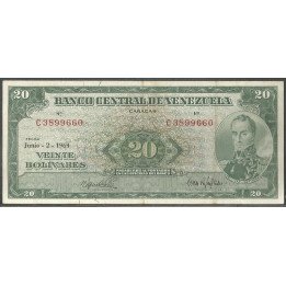 Venezuela, 20 Bolivares 2 Jun 1964 C 7 Dig P43d