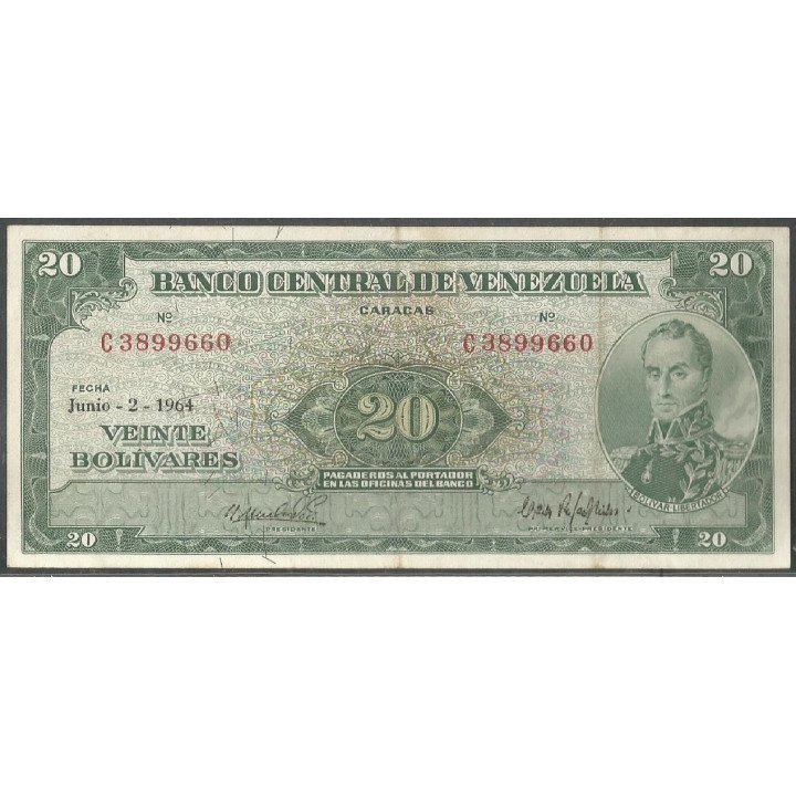Venezuela, 20 Bolivares 2 Jun 1964 C 7 Dig P43d