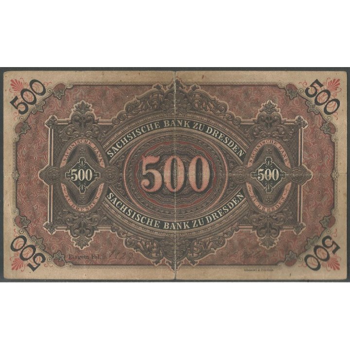 Alemania - Sachsen, 500 Mark 15 Jun 1890 Ps953a