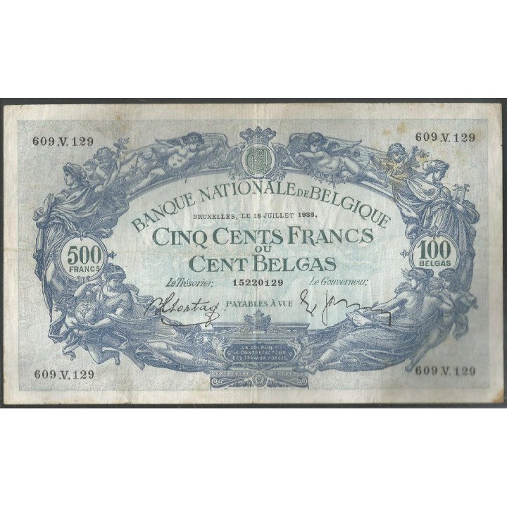 Belgica, 500 Francs 18 Jul 1938 P109