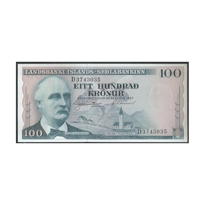Islandia, 100 Kronur 21 Jun 1957 P40a