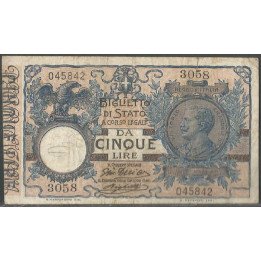 Italia, 5 Liras 7 Oct 1904 P23d
