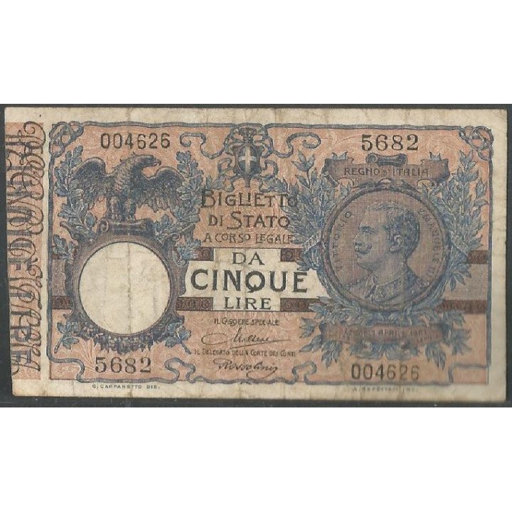 Italia, 5 Liras 7 Oct 1904 P23f