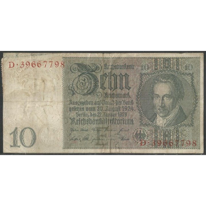 Alemania, 10 Reichsmark 22 Ene 1929 P180a