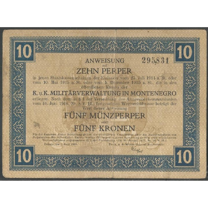 Montenegro, 10 Perpera 5 Jul 1917 PM151