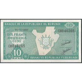 Burundi 10 Francs 1 Nov 2007 P33e