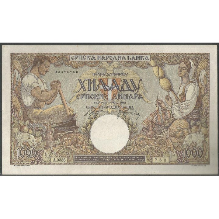 Serbia - Ocup. Alemania WWII, 1.000 Dinara 1 May 1942 P32b