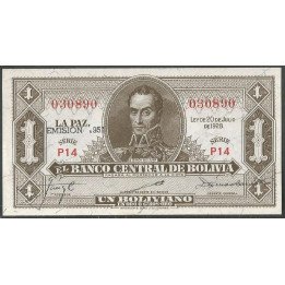 Bolivia, 1 Boliviano 1952 Serie P14 P128c