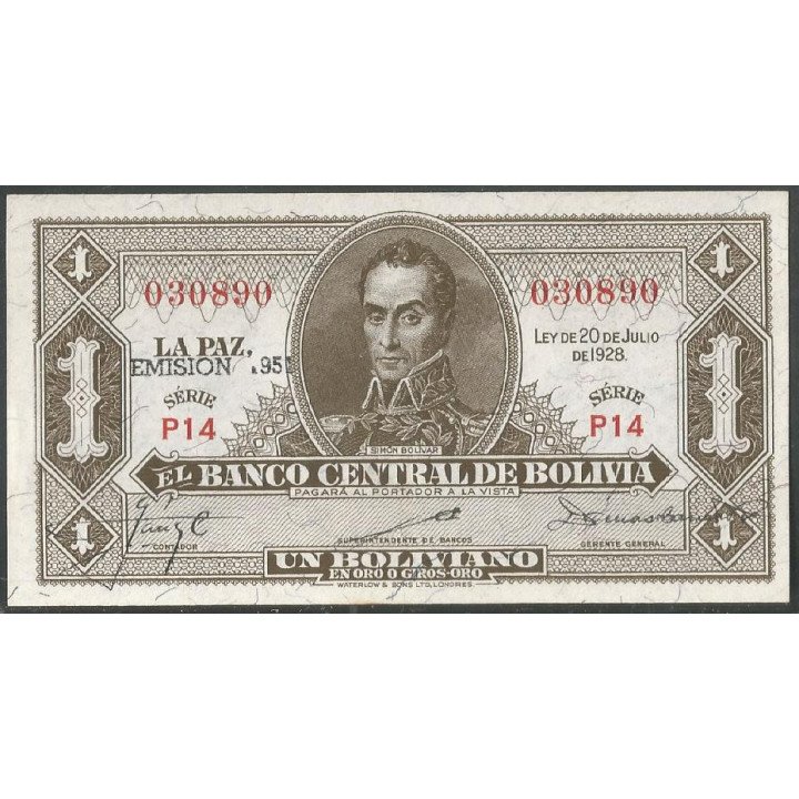 Bolivia, 1 Boliviano 1952 Serie P14 P128c