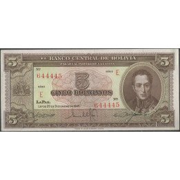 Bolivia, 5 Bolivianos L 20 Dic 1945 Serie E P138a3