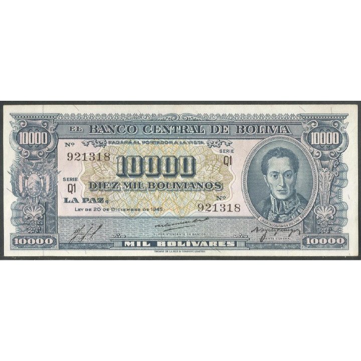 Bolivia, 10.000 Bolivianos L 20 Dic 1945 Serie Q1 P151