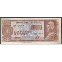 Bolivia, 100.000 Pesos Bolivianos D 5 Jun 1984 Serie B P171a