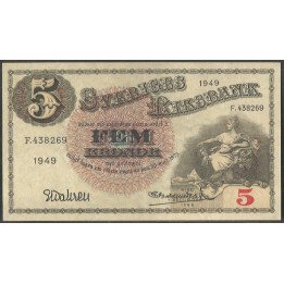 Suecia, 5 Kronor 1949 P33af