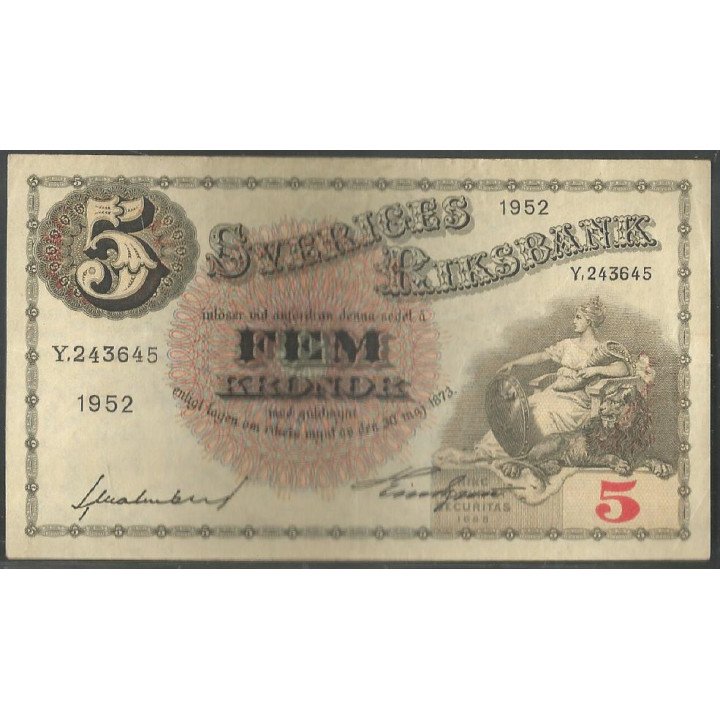 Suecia, 5 Kronor 1952 P33ai15
