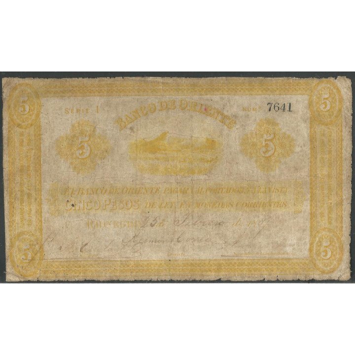 Banco de Oriente 5 Pesos 25 Feb 1884 Ps698