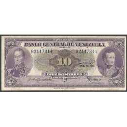 Venezuela, 10 Bolivares 14 Oct 1948 B7 Dig P31a