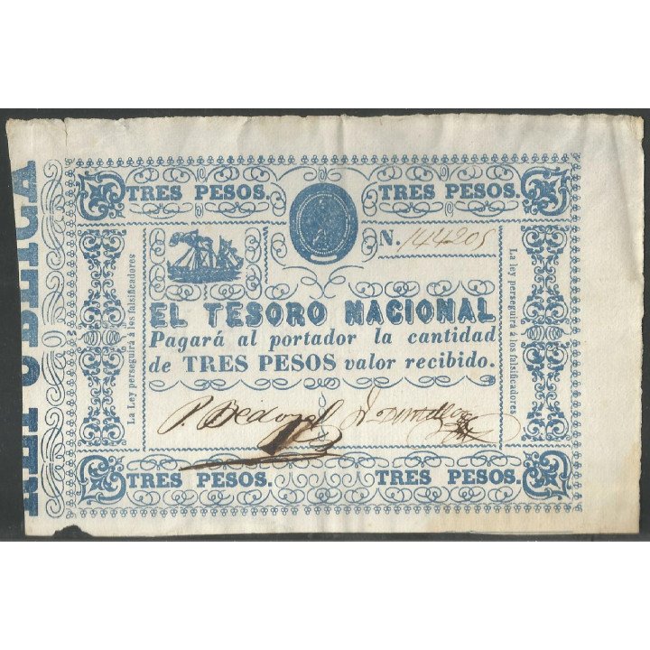 Paraguay, 3 Pesos ND1865 P23(2)