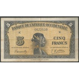 Africa Occidental Francesa, 5 Francs 14 dic 1942 P28a
