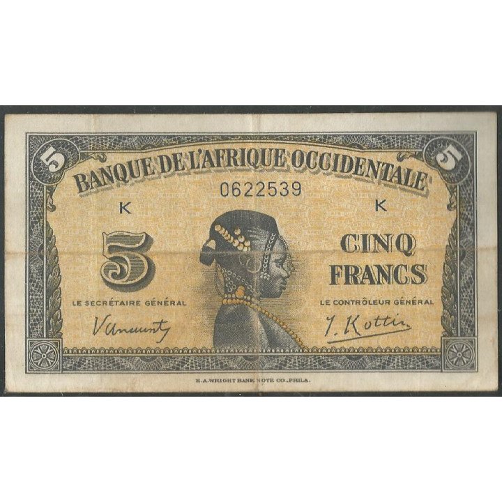 Africa Occidental Francesa, 5 Francs 14 dic 1942 P28a