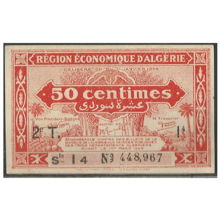 Argelia, 50 Centimes 1 Mar 1949 P100