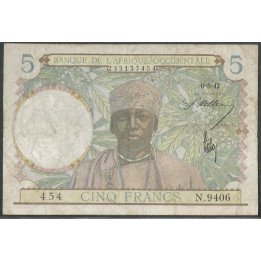 Africa Occidental Francesa, 5 Francs 6 May 1942 P25