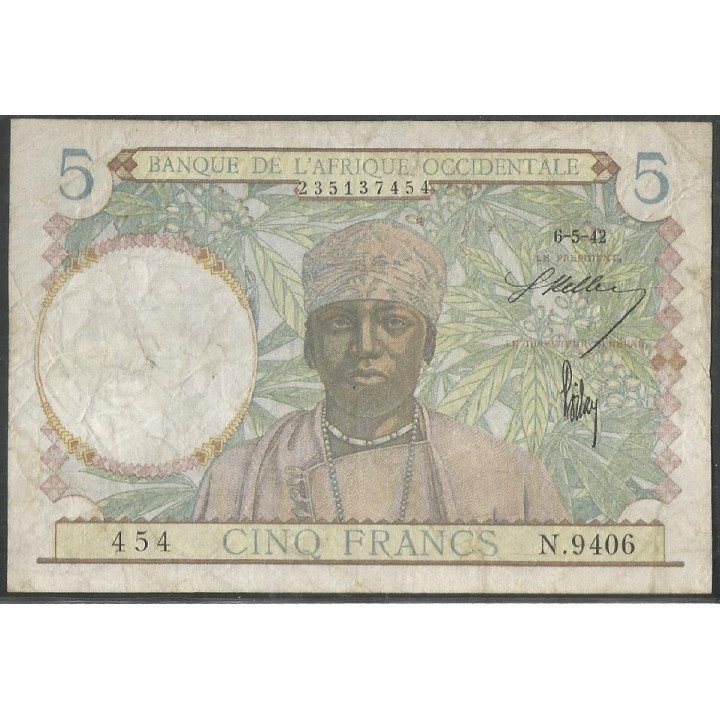 Africa Occidental Francesa, 5 Francs 6 May 1942 P25