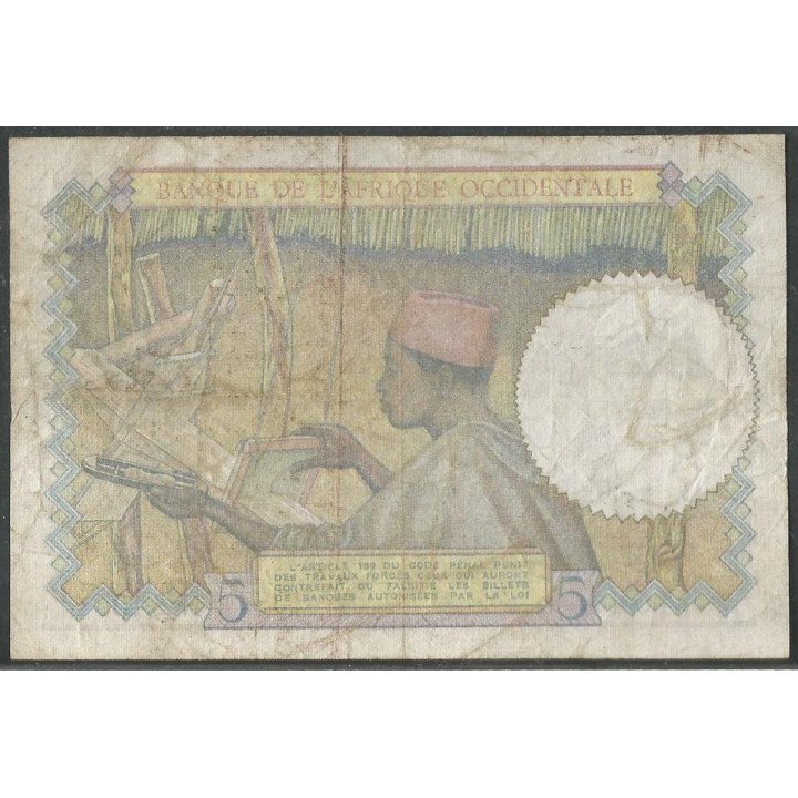 Africa Occidental Francesa, 5 Francs 6 May 1942 P25