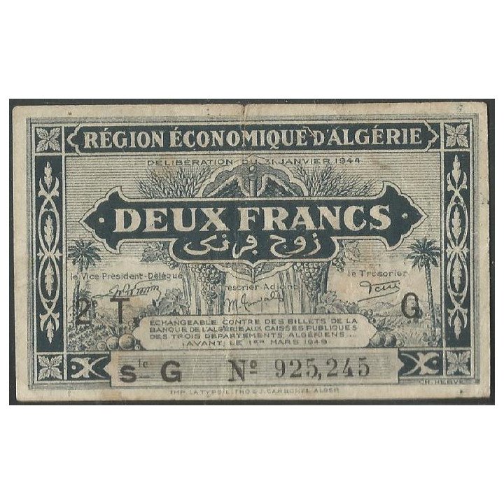 Argelia, 2 Francs 1 Mar 1949 G 2 T P102