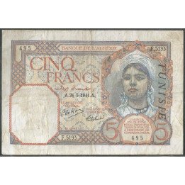 Tunez, 5 Francs 26 May 1941 P8c