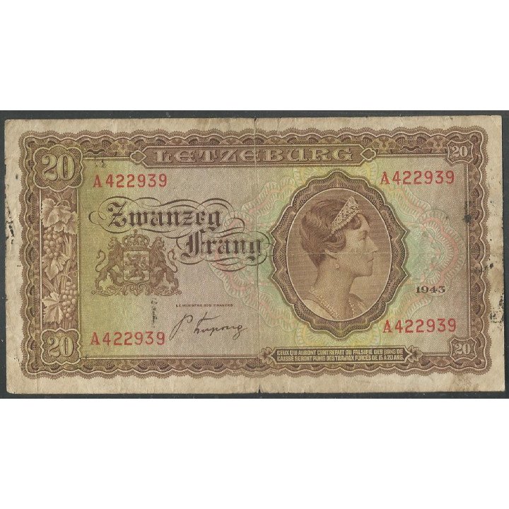 Luxemburgo, 20 Frang 1943 P42a1