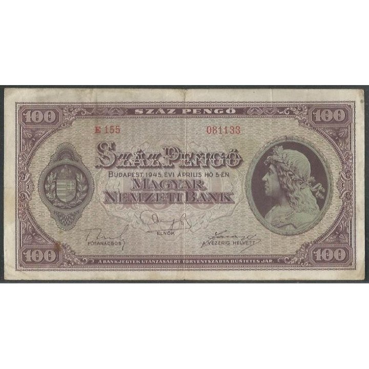 Hungria 100 Pengo 5 Abr 1945 P111b
