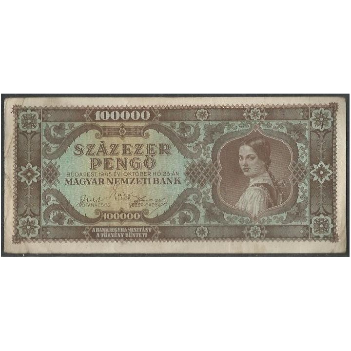 Hungria 100.000 Pengo 23 Oct 1945 P121a