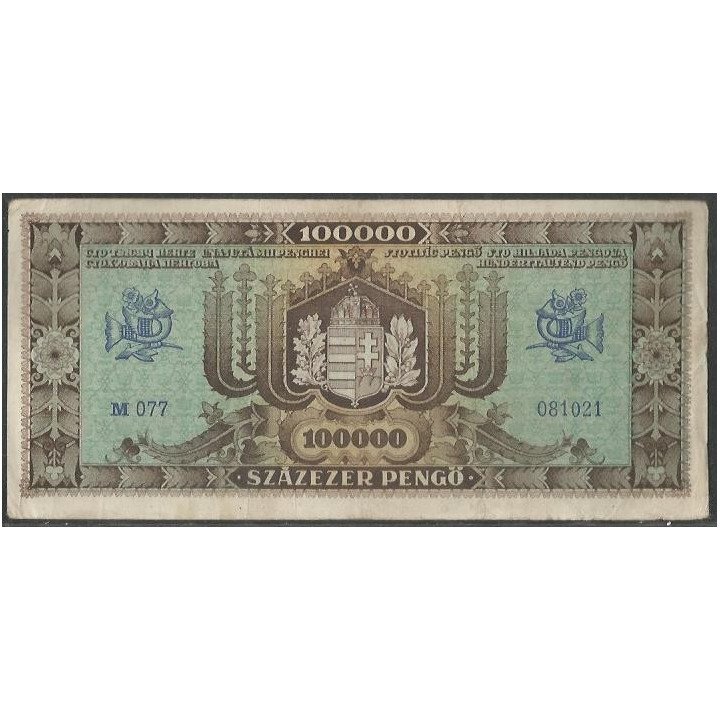 Hungria 100.000 Pengo 23 Oct 1945 P121a reverso
