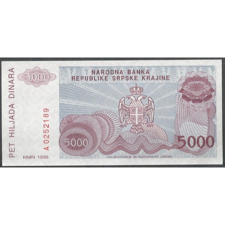 Croacia - Serbia Krajina, 5.000 Dinara 1993 PR20a