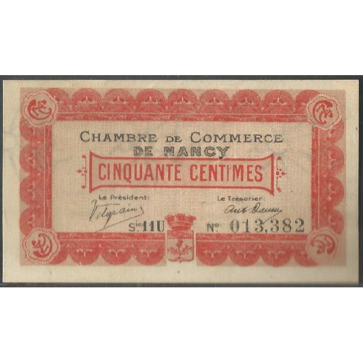 Francia - Camara de Comercio de Nancy, 50 Centimes 1 Sep 1918