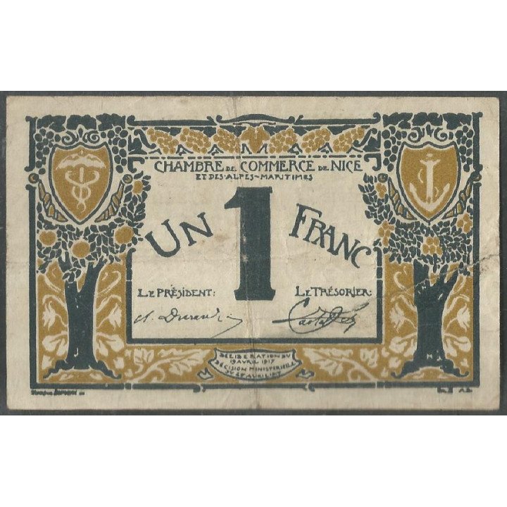 Francia - Camara de Comercio de Nice 1 Franc 19 Abr 1917