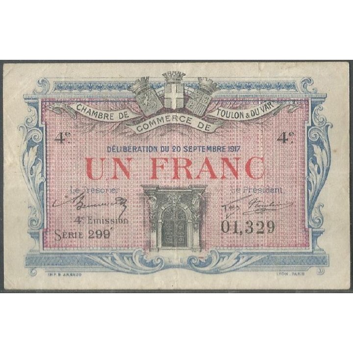 Francia - Camara de Comercio de Toulon & Duvar 1 Franc 20 Sep 1917