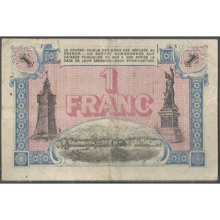 Francia - Camara de Comercio de Toulon & Duvar 1 Franc 20 Sep 1917