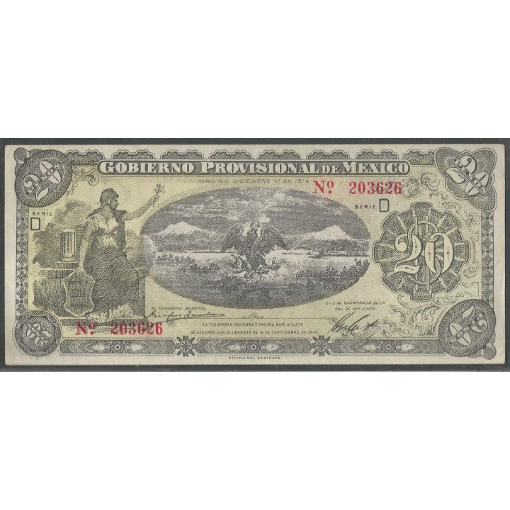 Mexico - Gobierno Provisional, Veracruz, 20 Pesos 19 Sep 1914 Serie D Ps1109