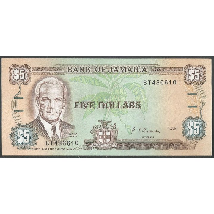 Jamaica, 5 Dollars 1 Jul 1991 P70d
