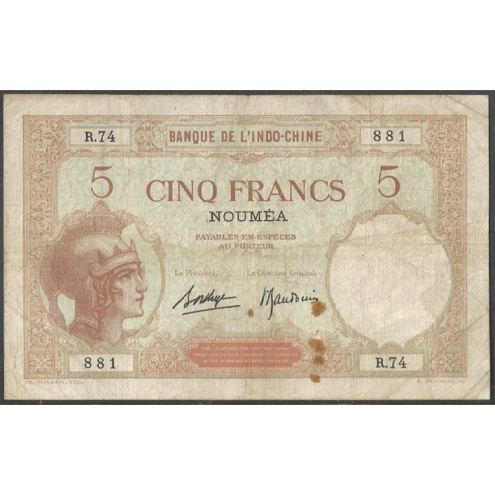 Nueva Caledonia, 5 Francs ND1926 P36b2