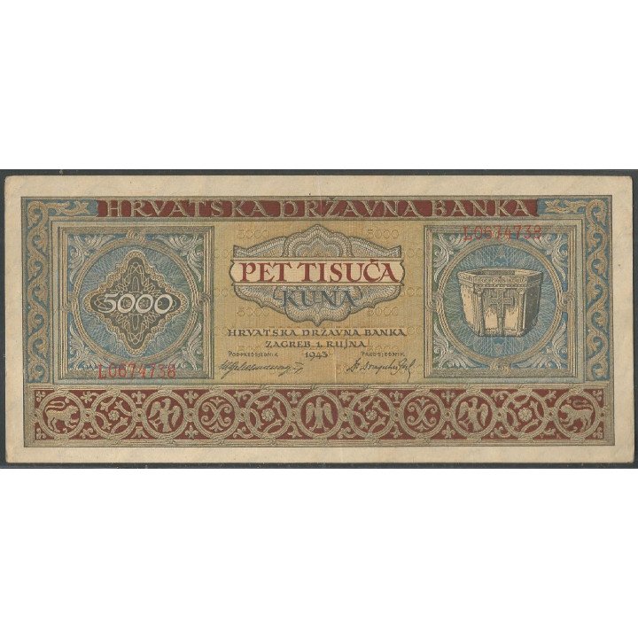 Croacia, 5.000 Kuna 1 Sep 1943 P13a