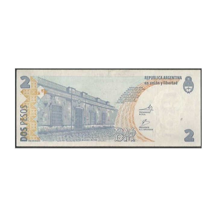Argentina 2 Pesos ND2002 Serie L P352 reverso