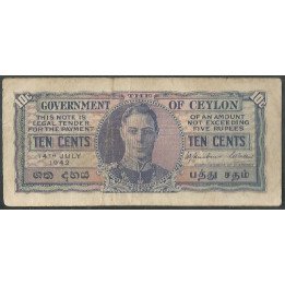 Ceylan, 10 Cents 14 Jul 1942 P43a