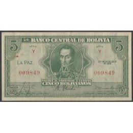 Bolivia 5 Bolivianos L 20 Jul 1928 Serie Y P129