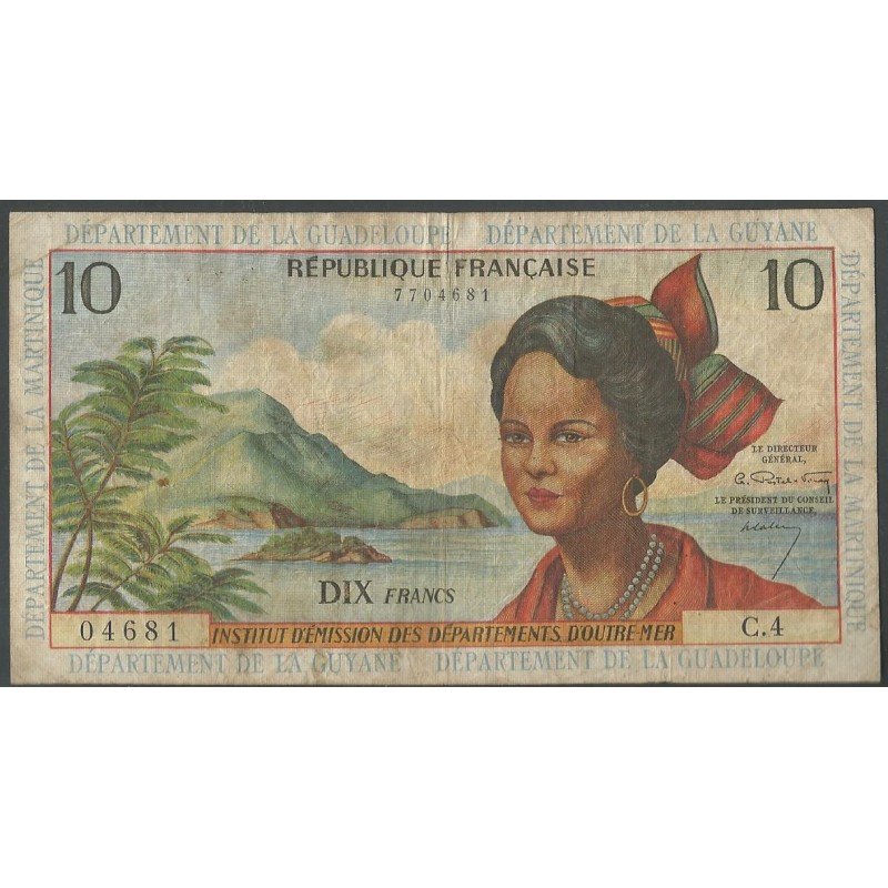 Antillas Francesas, 10 Francs ND1964 Firma 1 P8a