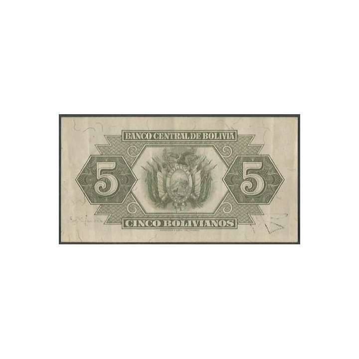 Bolivia 5 Bolivianos L 20 Jul 1928 Serie Y P129 reverso