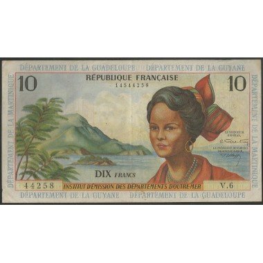 Antillas Francesas, 10 Francs ND1964 Firma 2 P8b