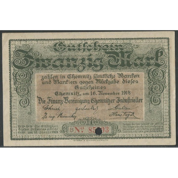 Alemania - Chemnitz, 20 Mark 16 Nov 1918